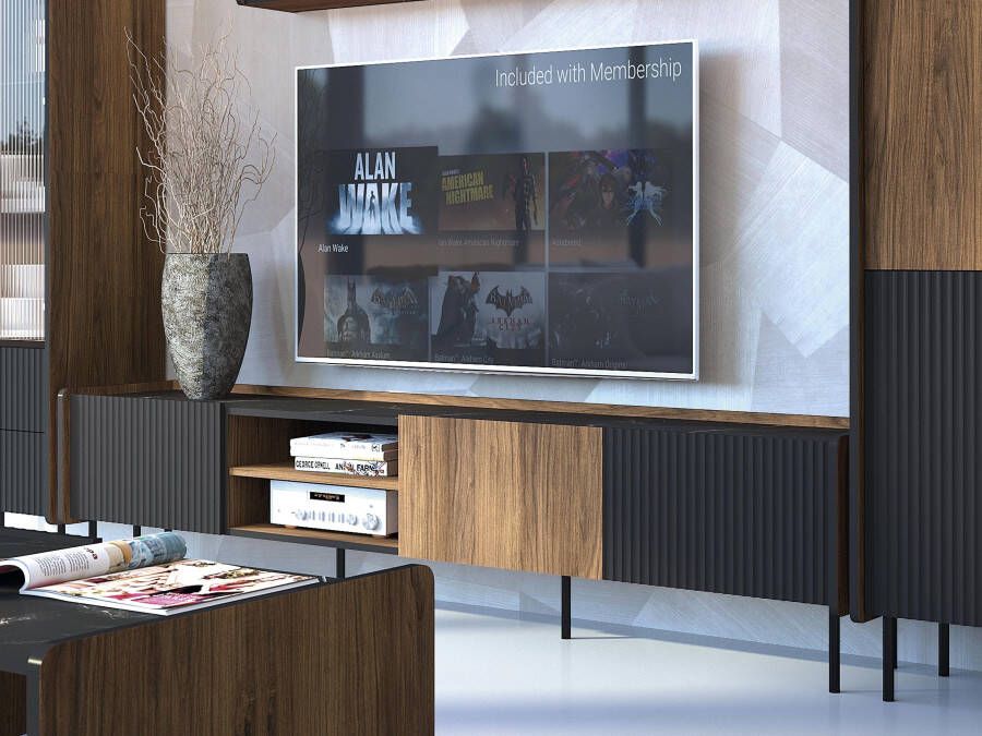 Mobistoxx Tv-meubel PRESTIGIA 3 deuren zwart warmia noten