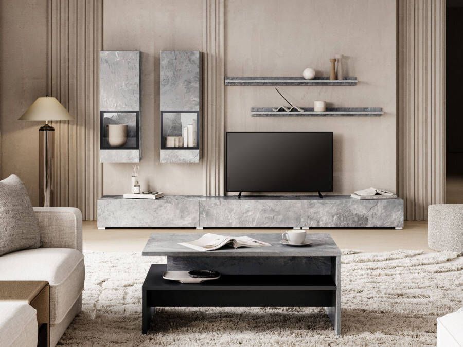 Mobistoxx Tv-meubel set BABEL 5 deuren beton met led met salontafel