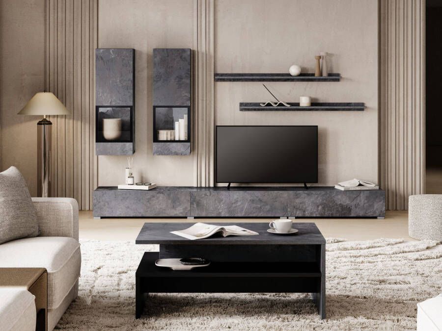 Mobistoxx Tv-meubel set BABEL 5 deuren kleurrijke leisteen met led met salontafel