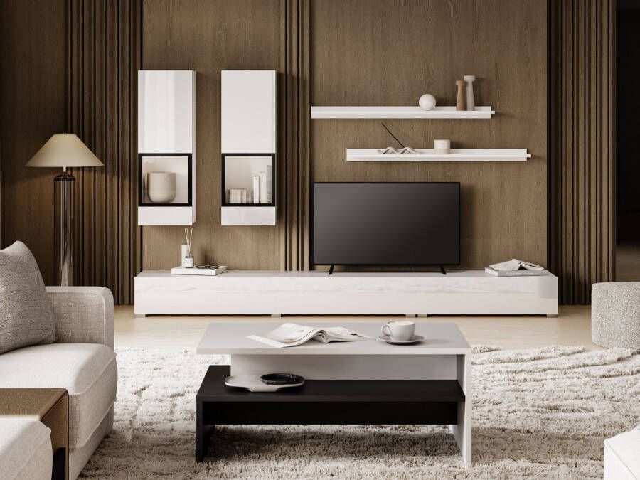 Mobistoxx Tv-meubel set BABEL 5 deuren wit hoogglans wit met verlichting met salontafel