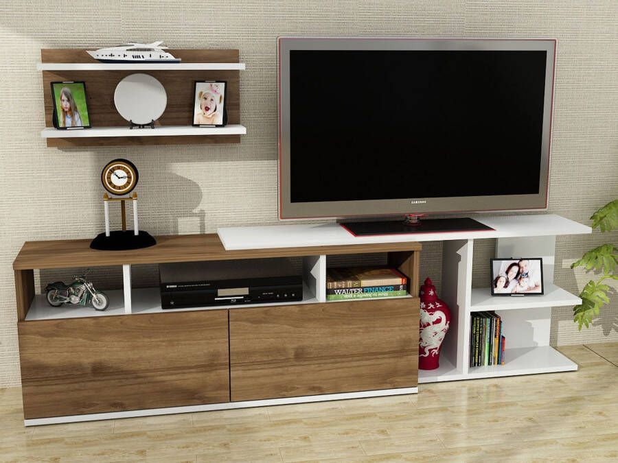 Mobistoxx Tv-meubel set BESIKTAS 2 deuren walnoot wit met legplanken
