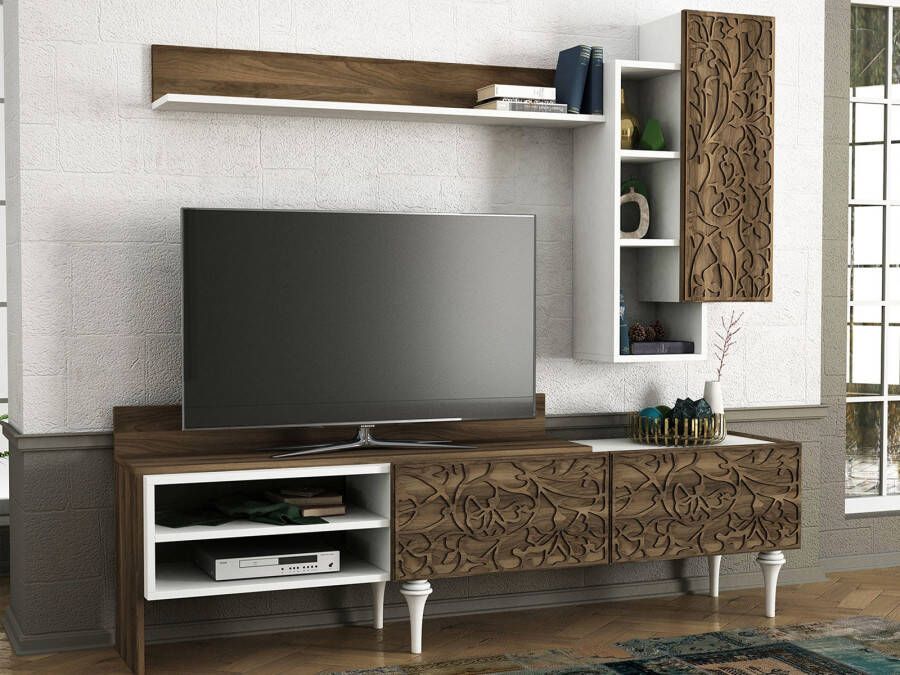 Mobistoxx Tv-meubel set LENTINI 3 deuren wit walnoot
