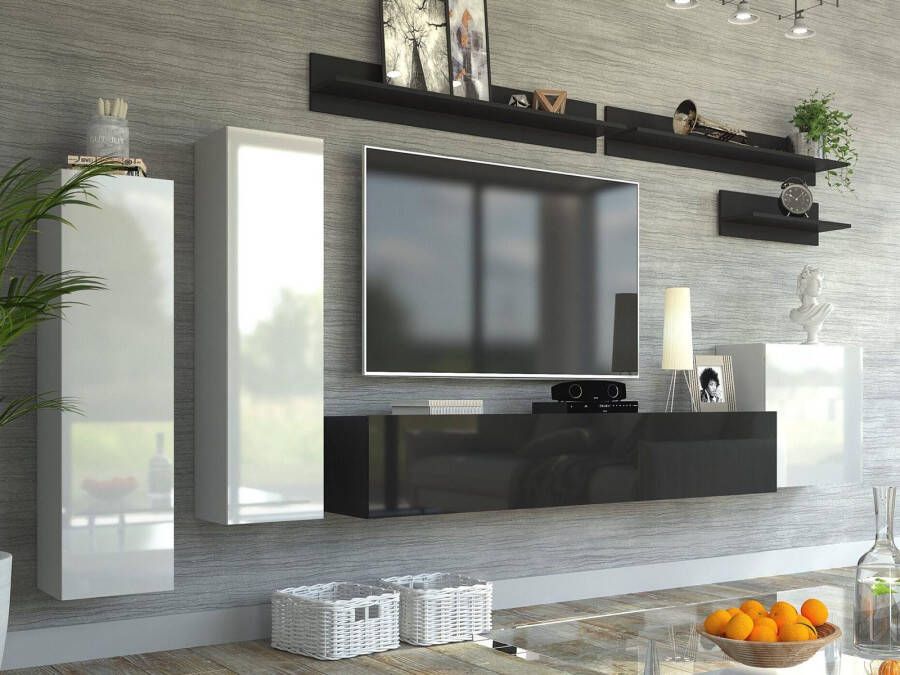 Mobistoxx Tv-meubel set LIMASSOL 4 deuren wit zwart