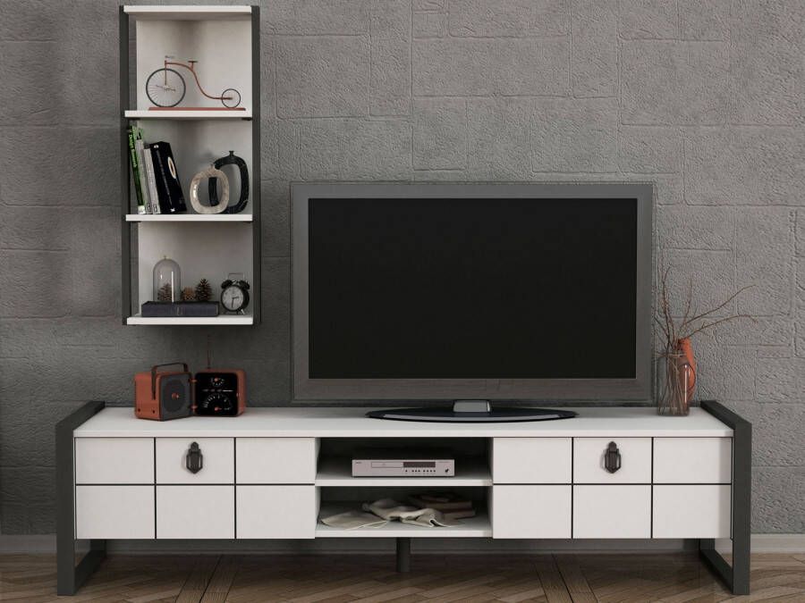 Mobistoxx Tv-meubel set LOZANO 2 klapdeuren wit antraciet