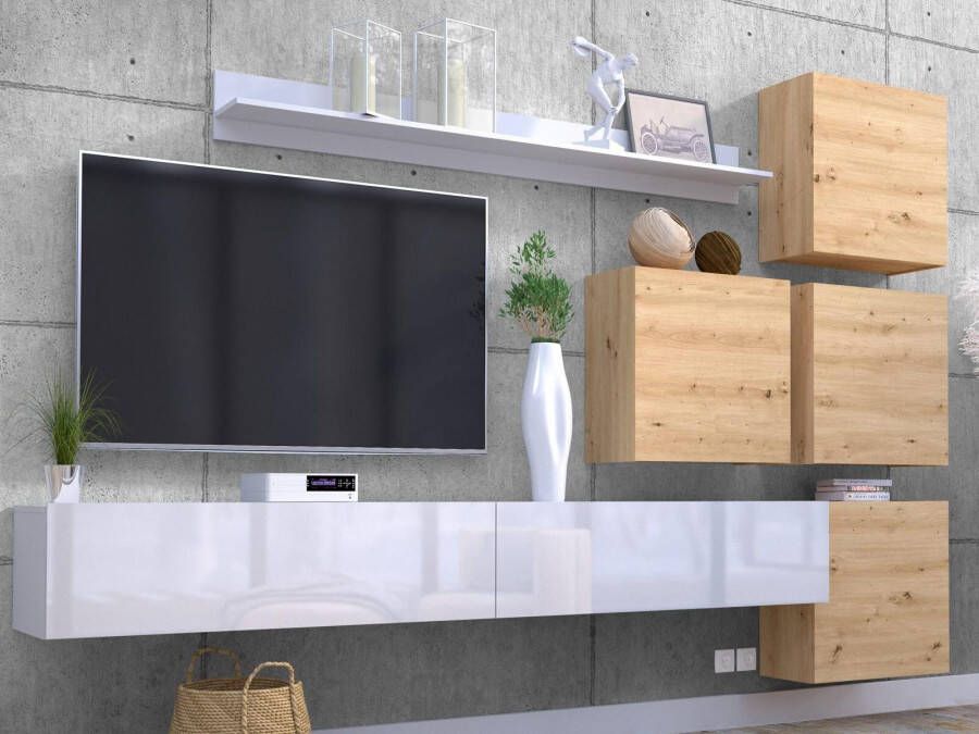 Mobistoxx Tv-meubel set MANIAK 6 deuren wit artisan eik