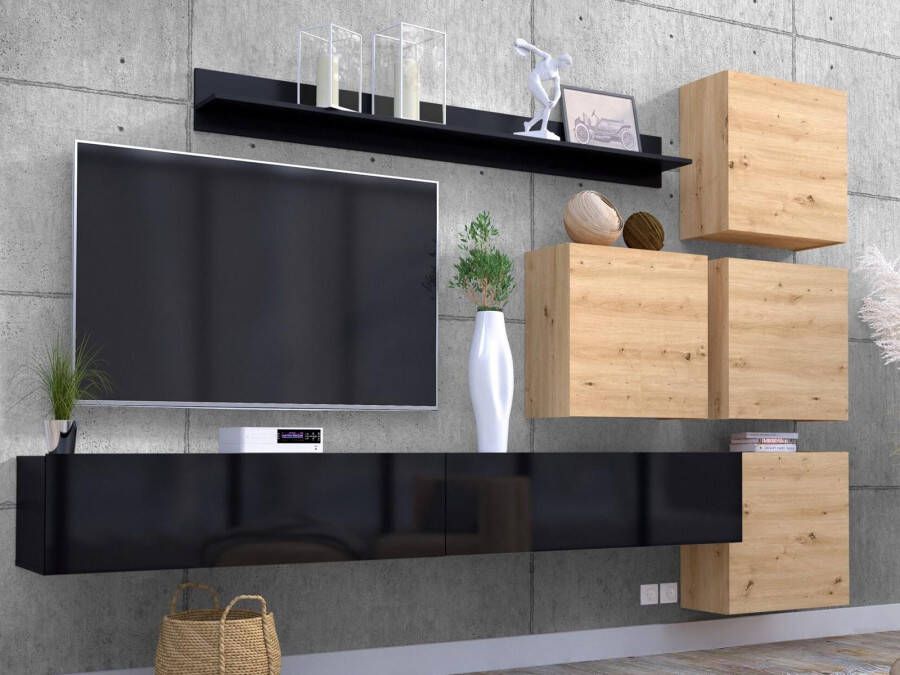 Mobistoxx Tv-meubel set MANIAK 6 deuren zwart artisan eik