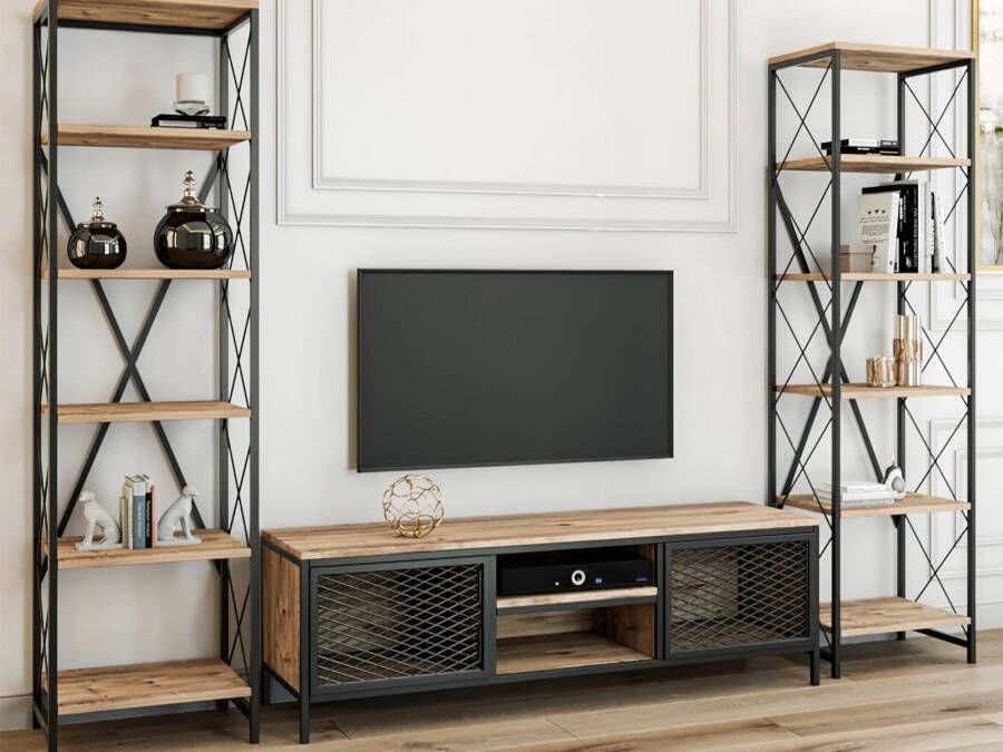 Mobistoxx Tv-meubel set MAXTON 2 deuren walnoot zwart