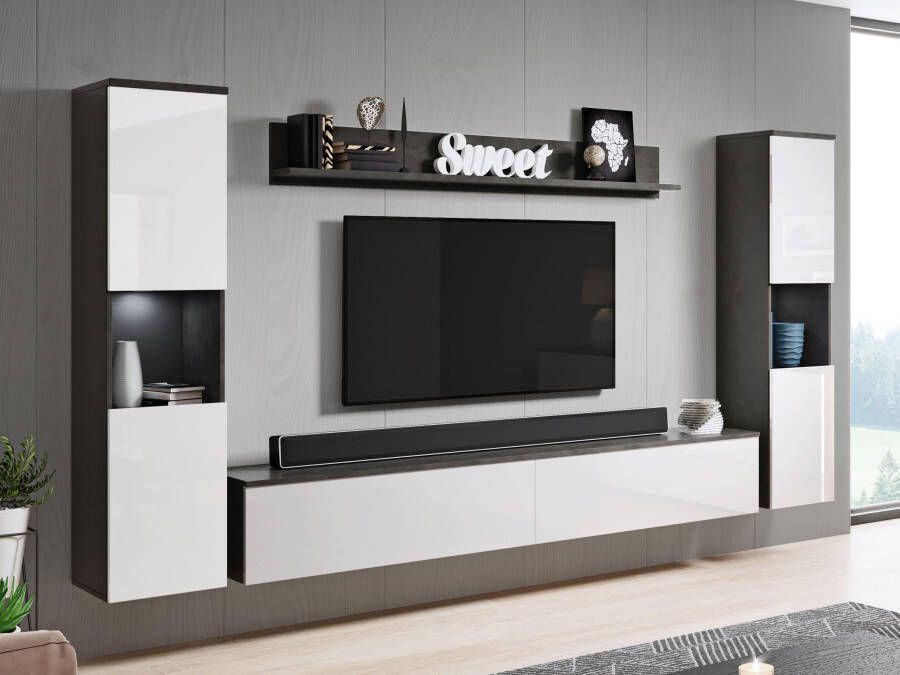 Mobistoxx Tv-meubel set PARLO 6 deuren matera hoogglans wit
