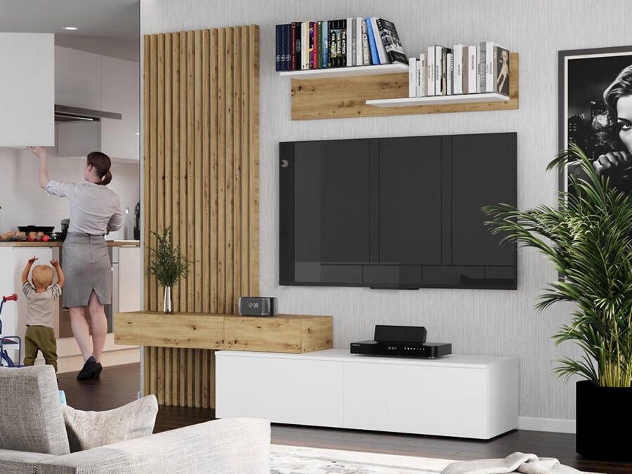 Mobistoxx Tv-meubel set SOPRANO 2 deuren 2 lades wit artisan eik