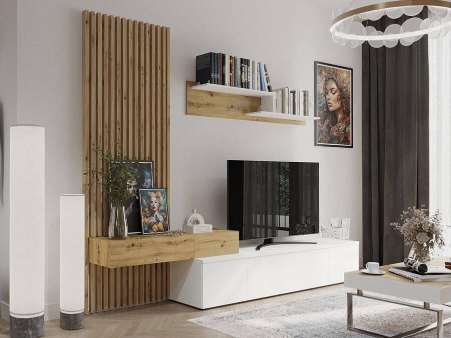 Mobistoxx Tv-meubel set SOPRANO 3 deuren 2 lades wit artisan eik