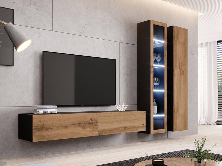 Mobistoxx Tv-meubel set ZIGGY III 4 deuren zwart wotan eik zonder led