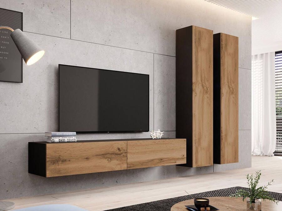 Mobistoxx Tv-meubel set ZIGGY IV 4 deuren zwart wotan eik zonder led