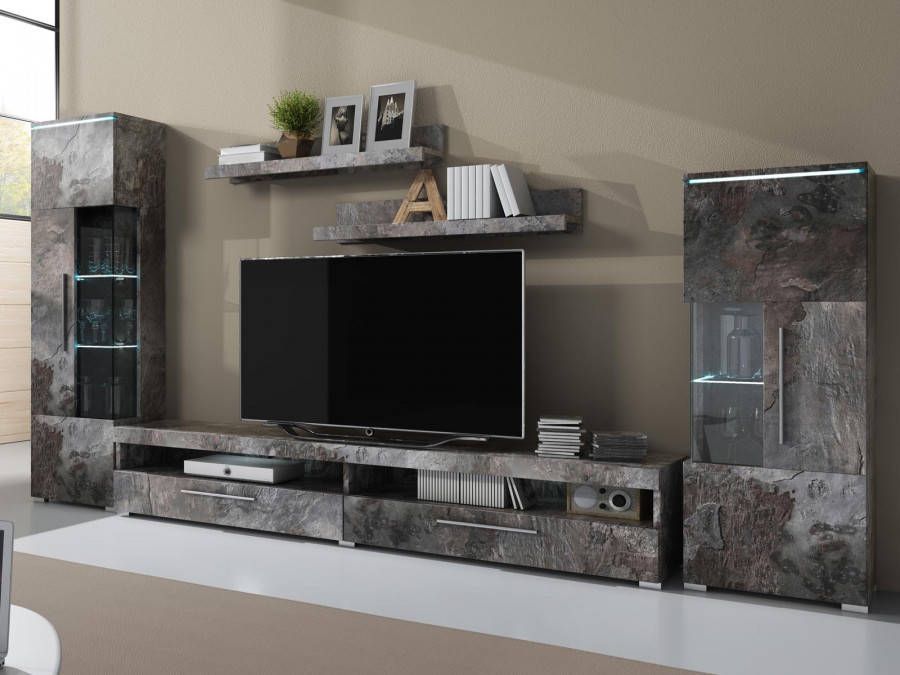 Mobistoxx TV-meubelset INDIRA 01 4 deuren kleurrijke leisteen zonder led