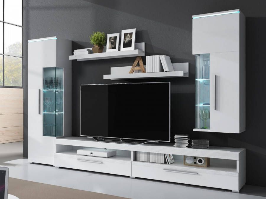 Mobistoxx TV-meubelset INDIRA 02 4 deuren wit hoogglans wit zonder led