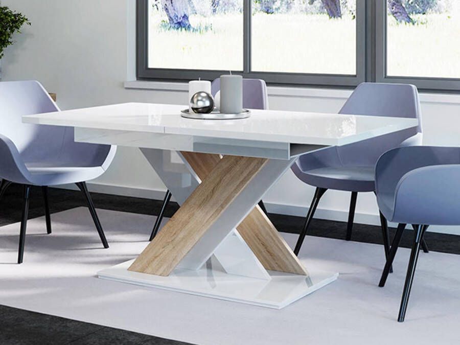 Mobistoxx Verlengbare eettafel BRONNIE 140>180 cm hoogglans wit sonoma eik