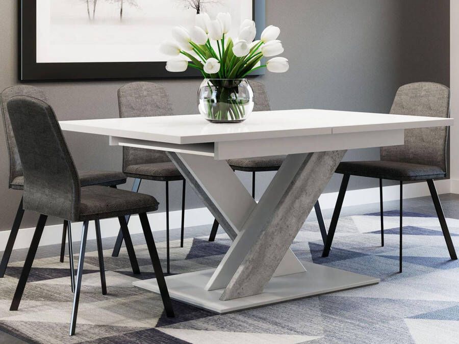 Mobistoxx Verlengbare eettafel BRONNIE 140>180 cm wit beton