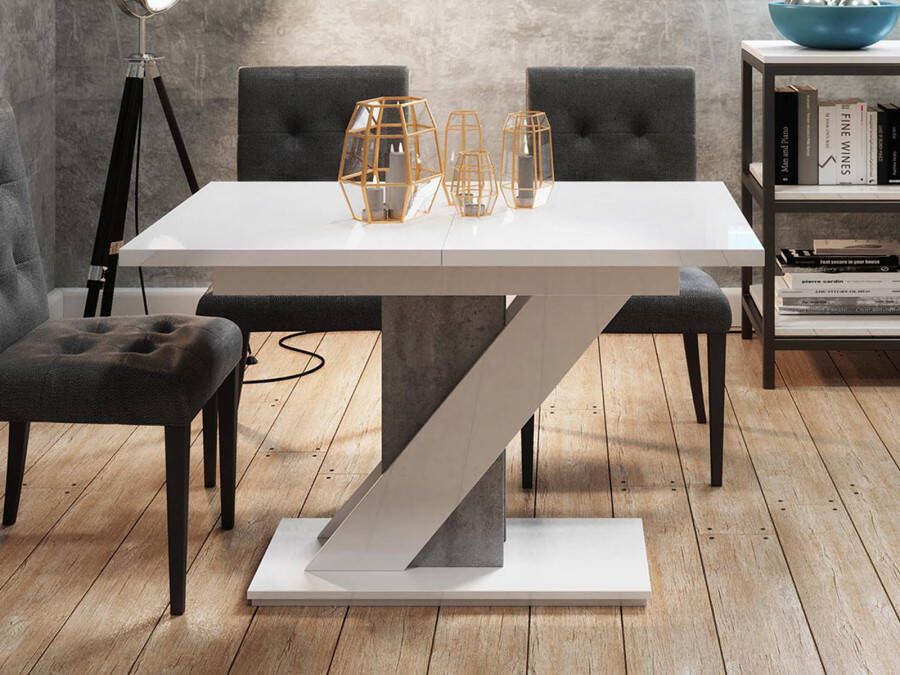 Mobistoxx Verlengbare eettafel MAEVA 120>160 cm hoogglans wit beton