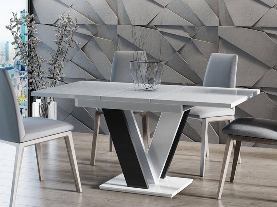 Mobistoxx Verlengbare eettafel MASOV 120>160 cm hoogglans wit hoogglans zwart