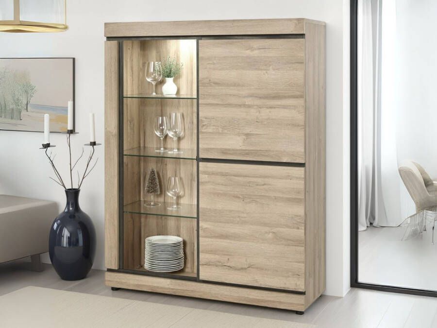 Mobistoxx Vitrine MARNOIX 3 deuren met LED franse eik