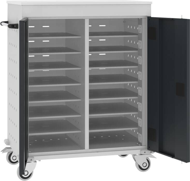 Verrijdbare laptop trolley voor 16 laptops met stroomvoorziening Antracietgrijs (RAL7016) Antracietgrijs (RAL7016)