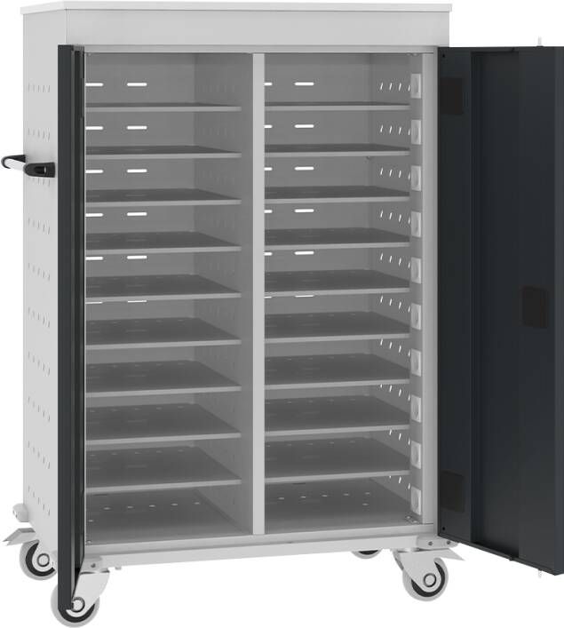 Verrijdbare laptop trolley voor 20 laptops met stroomvoorziening Antracietgrijs (RAL7016) Antracietgrijs (RAL7016)