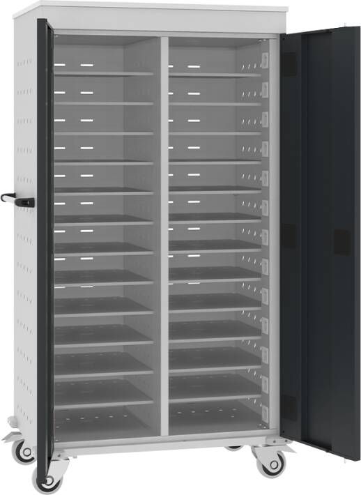 Verrijdbare laptop trolley voor 26 laptops met stroomvoorziening Antracietgrijs (RAL7016) Antracietgrijs (RAL7016)
