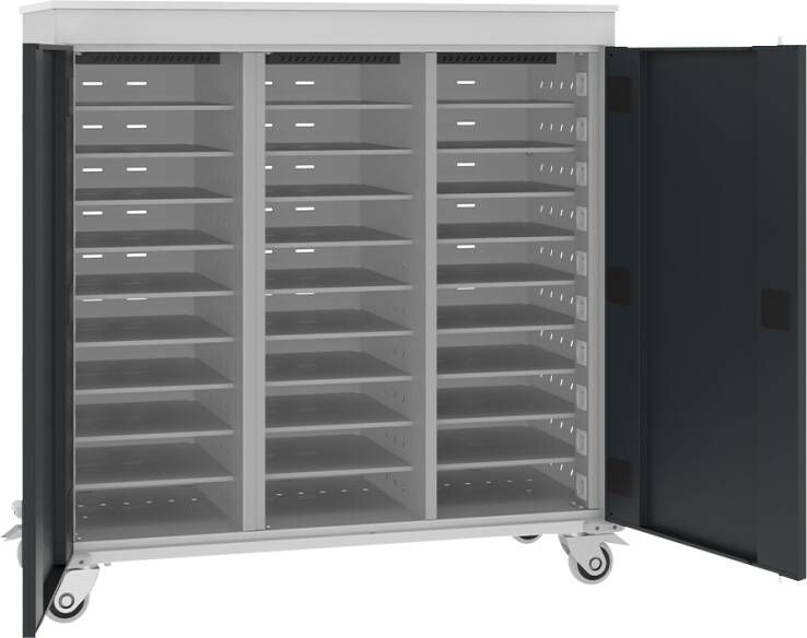 Verrijdbare laptop trolley voor 30 laptops met stroomvoorziening Antracietgrijs (RAL7016) Antracietgrijs (RAL7016)