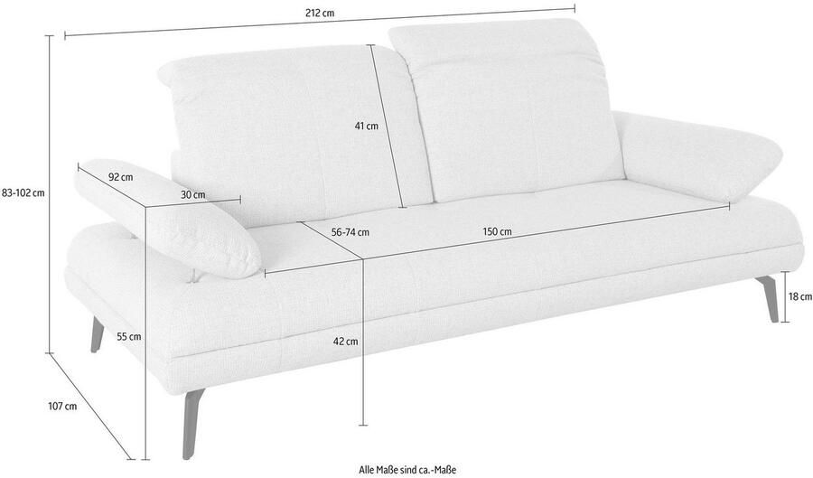 Andas 2-zitsbank Stenlille incl. verstelbare zitdiepte hoofdbord en armleuning