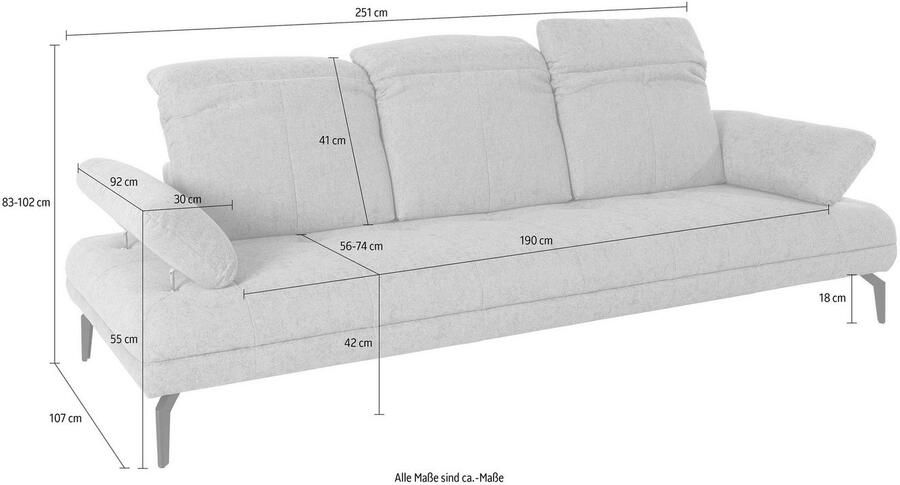 Andas 3-zitsbank Stenlille Multifunctionele sofa comfortabel incl. verstelbare zitdiepte hoofdbord en armleuning