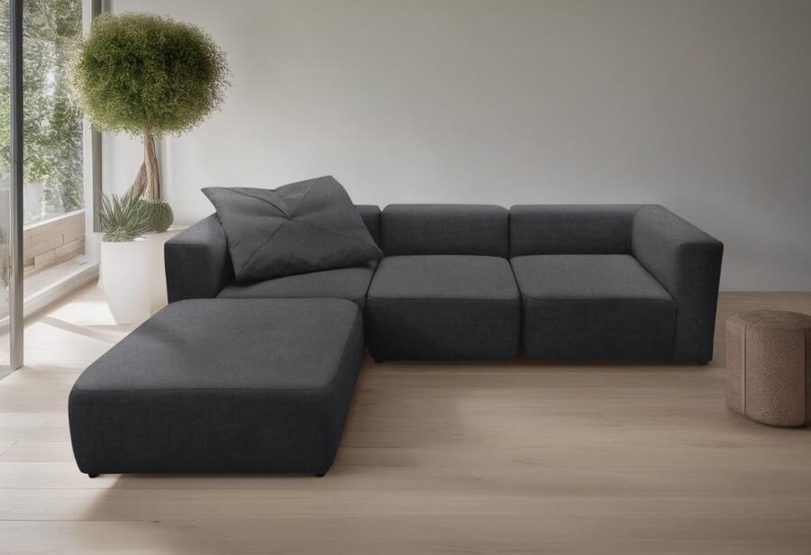 Andas 3-zitsbank Utvik kan individueel worden samengesteld Modulsofa bestaande uit 2 hoekelementen 1 middenstuk en 1 poef