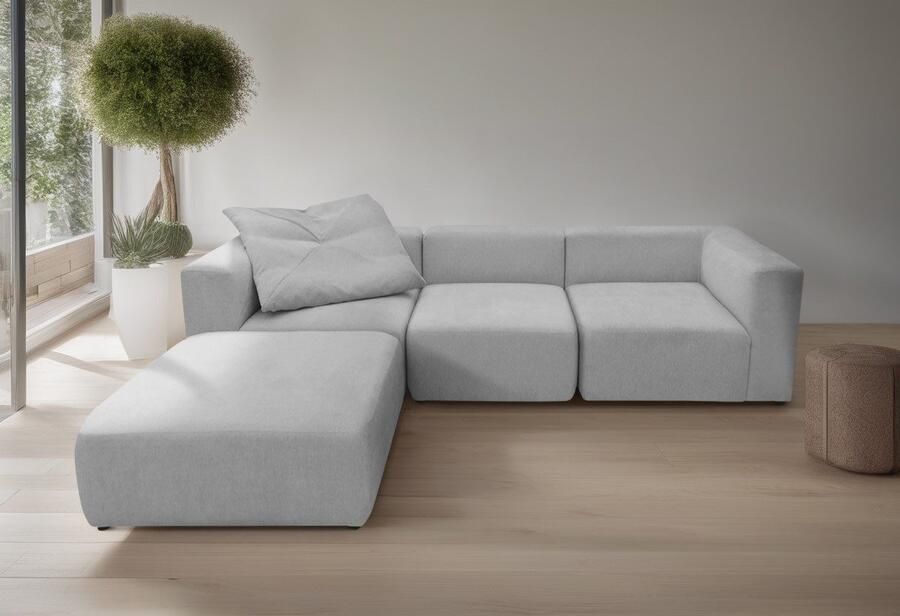 Andas 3-zitsbank Utvik kan individueel worden samengesteld Modulsofa bestaande uit 2 hoekelementen 1 middenstuk en 1 poef