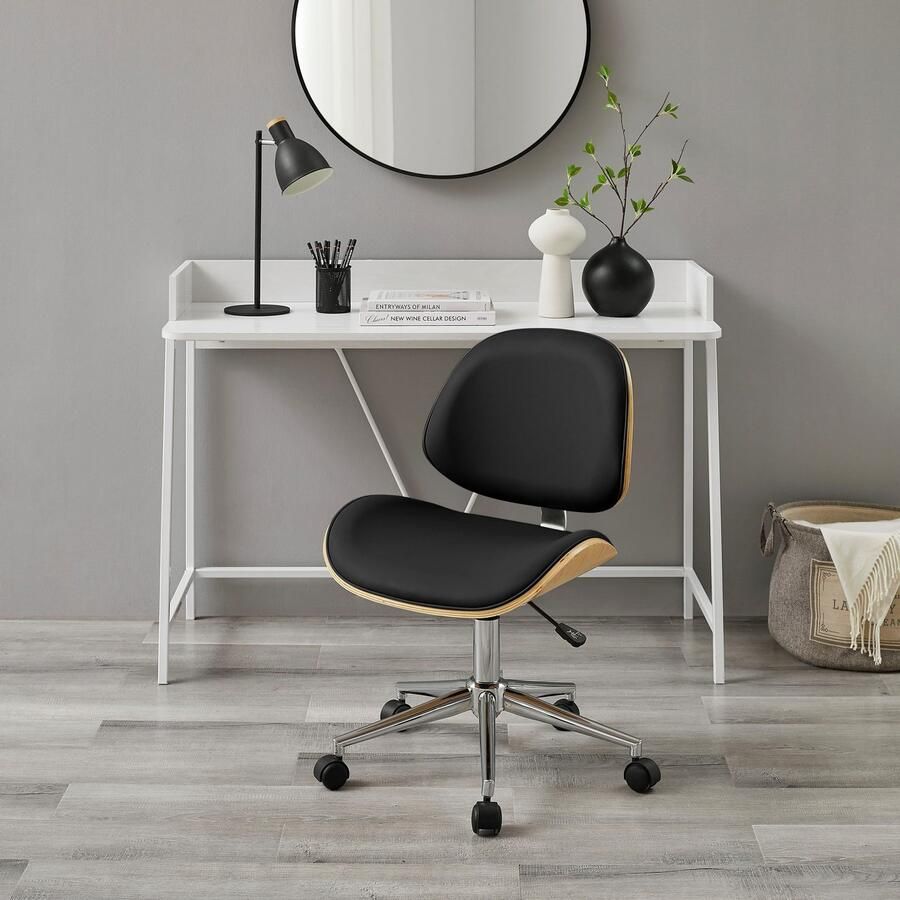 Andas Bureaustoel KIRUNA Kunstleer met populierenhouten schaal in hoogte verstelbaar 360° draaibaar (1 stuk)