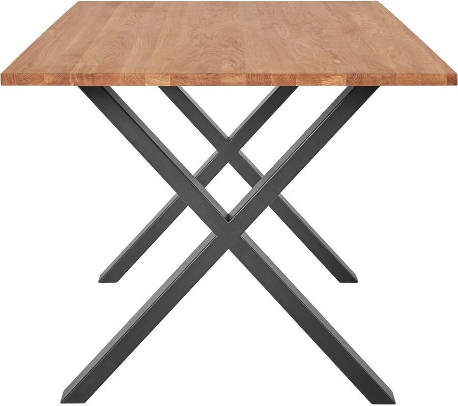 Andas Eettafel Tafelblad van massief eiken massief FSC hout onderstel van metaal