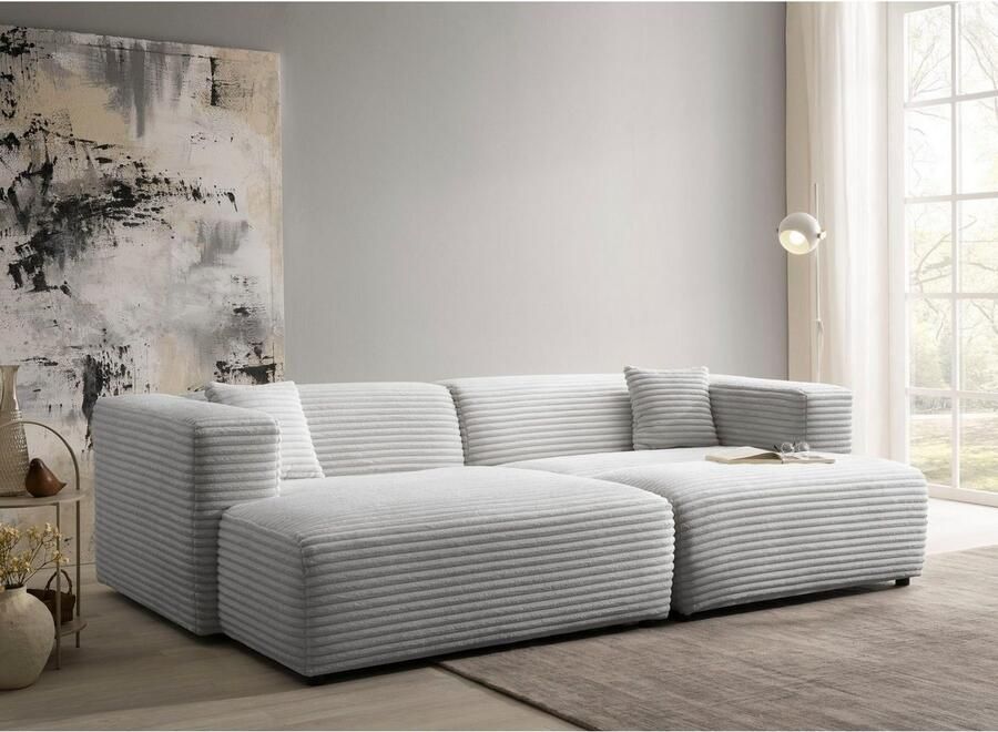 Andas Hoekbank BAKELS hoekbankset met poef L-vorm met slaapfunctie Hoekbankstel (incl. voetenbank) in trendy Mega ribfluweel