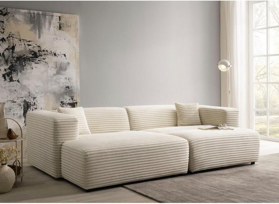 Andas Hoekbank BAKELS hoekbankset met poef L-vorm met slaapfunctie Hoekbankstel (incl. voetenbank) in trendy Mega ribfluweel