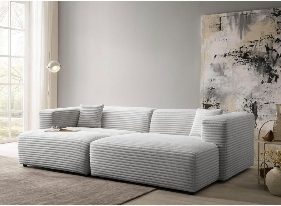 Andas Hoekbank BAKELS hoekbankset met poef L-vorm met slaapfunctie Hoekbankstel (incl. voetenbank) in trendy Mega ribfluweel