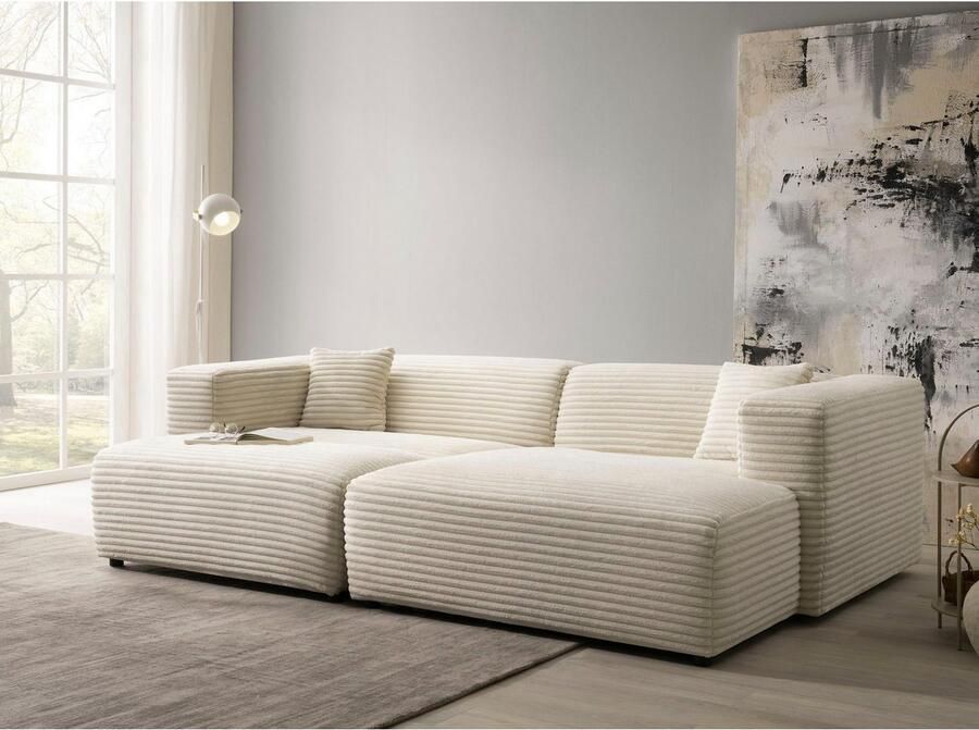 Andas Hoekbank BAKELS hoekbankset met poef L-vorm met slaapfunctie Hoekbankstel (incl. voetenbank) in trendy Mega ribfluweel