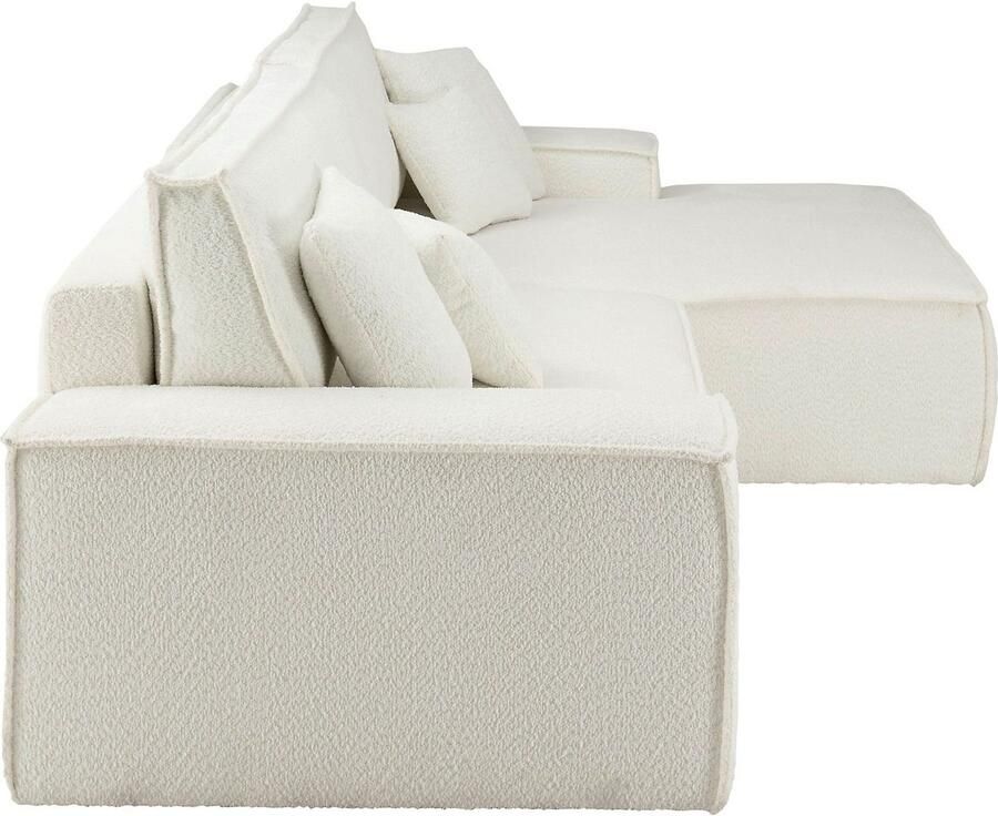 Andas Hoekbank FINNLEY Slaapbank 267 cm L-vorm met Slaapfunctie & Bedlade beschikbaar in de stofkwaliteiten bouclé structuur fijn en mega cord