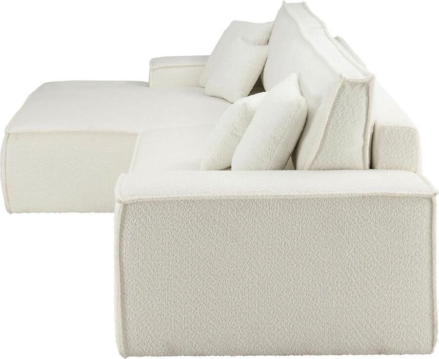 Andas Hoekbank FINNLEY Slaapbank 267 cm L-vorm met Slaapfunctie & Bedlade beschikbaar in de stofkwaliteiten bouclé structuur fijn en mega cord