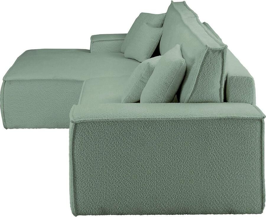 Andas Hoekbank FINNLEY Slaapbank 267 cm L-vorm met Slaapfunctie & Bedlade beschikbaar in de stofkwaliteiten bouclé structuur fijn en mega cord