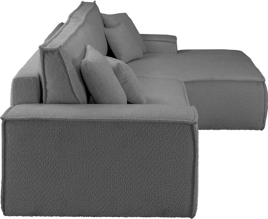 Andas Hoekbank FINNLEY Slaapbank 267 cm L-vorm met Slaapfunctie & Bedlade beschikbaar in de stofkwaliteiten bouclé structuur fijn en mega cord