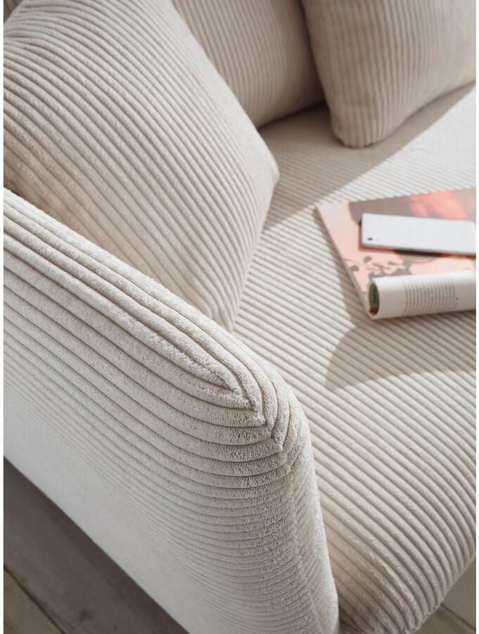 Andas Hoekbank MERLE 258 cm L-vorm prachtige corduroy met slaapfunctie en bedlade ligoppervlak 224 x 139