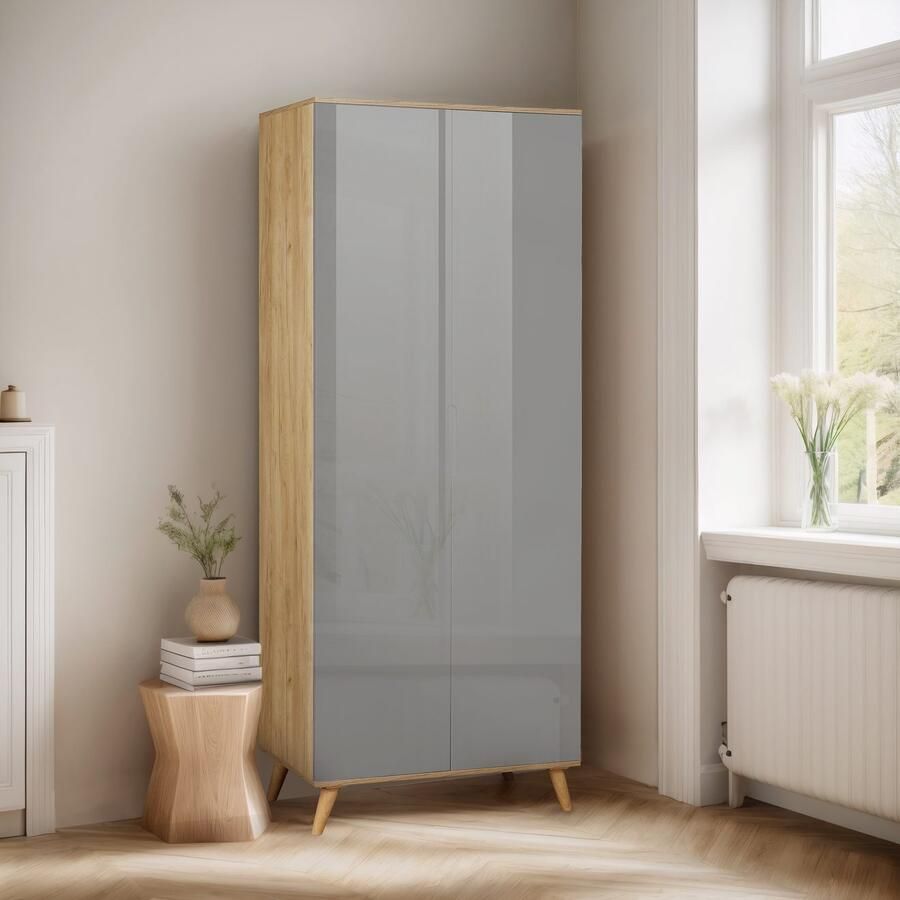 Andas Kledingkast Lund slaapkamerkast bestseller in Scandinavisch design Kledingkast met premium binneninrichting breedte 80 cm hoogglans