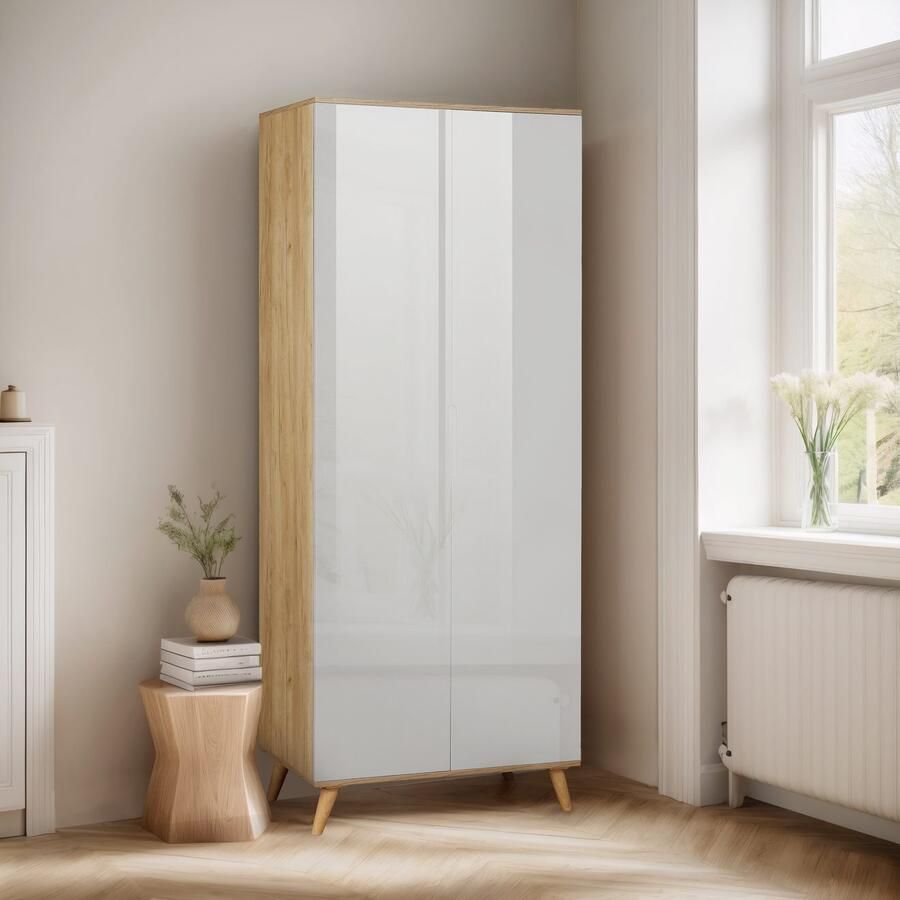 Andas Kledingkast Lund slaapkamerkast bestseller in Scandinavisch design Kledingkast met premium binneninrichting breedte 80 cm hoogglans