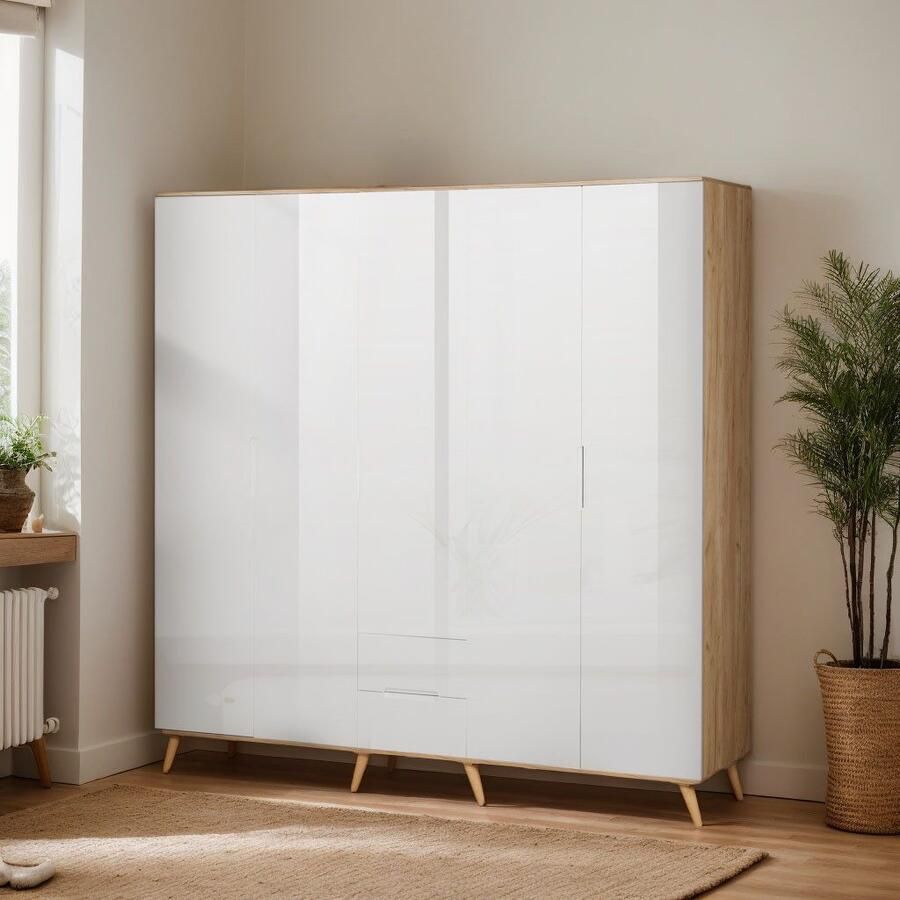 Andas Kledingkast Lund slaapkamerkast bestseller in Scandinavisch design Kledingkast met premium binneninrichting breedte 200 cm hoogglans