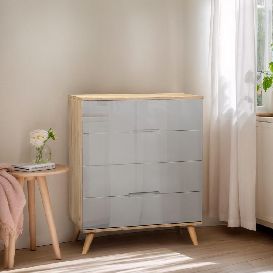 Andas Ladekast Lund slaapkamerkast linnenkast met hoogglanzende fronten