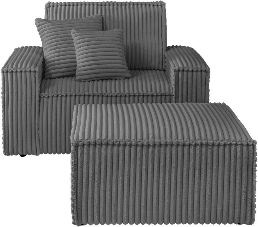 Andas Loveseat FINNLEY Loveseat & Hocker in set trendy stoffen incl. Sierkussens beschikbaar in de stofkwaliteiten bouclé structuur fijn en mega cord (2-delig)