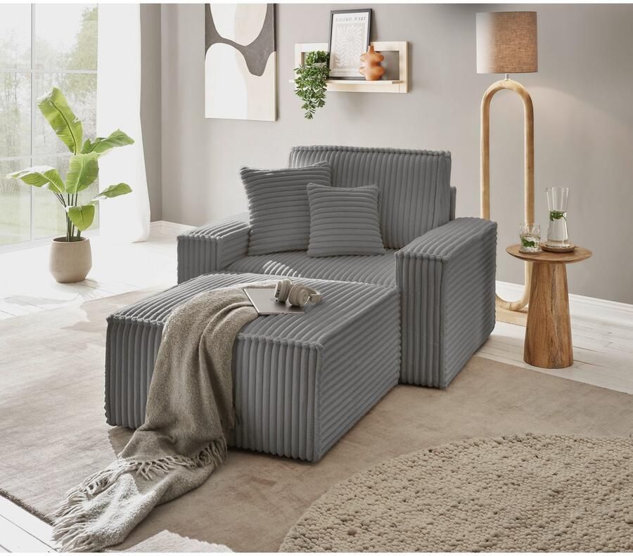 Andas Loveseat FINNLEY Loveseat & Hocker in set trendy stoffen incl. Sierkussens beschikbaar in de stofkwaliteiten bouclé structuur fijn en mega cord (2-delig)