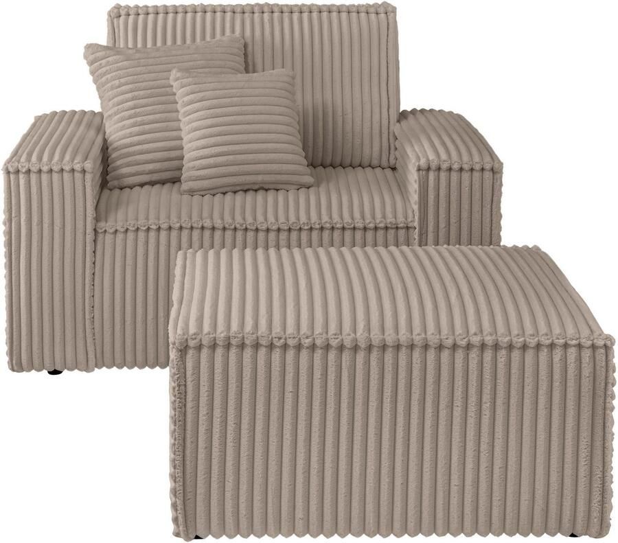 Andas Loveseat FINNLEY Loveseat & Hocker in set trendy stoffen incl. Sierkussens beschikbaar in de stofkwaliteiten bouclé structuur fijn en mega cord (2-delig)