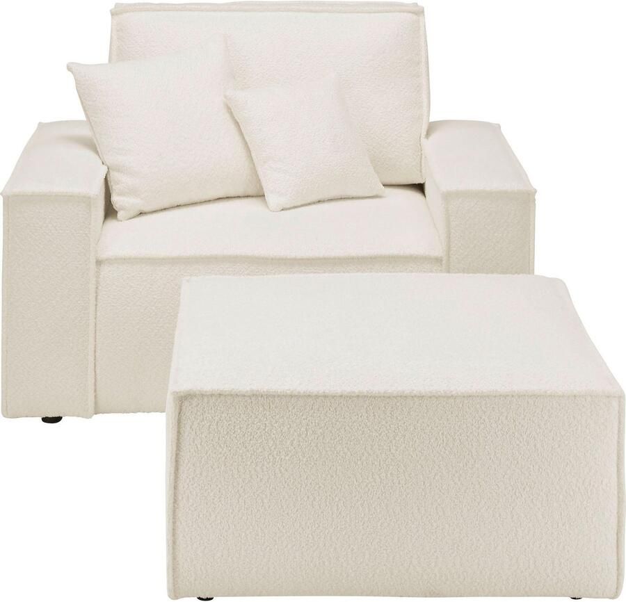 OTTO Loveseat FINNLEY Loveseat & Hocker in set trendy stoffen incl. Sierkussens beschikbaar in de stofkwaliteiten bouclé structuur fijn en mega cord (2-delig)